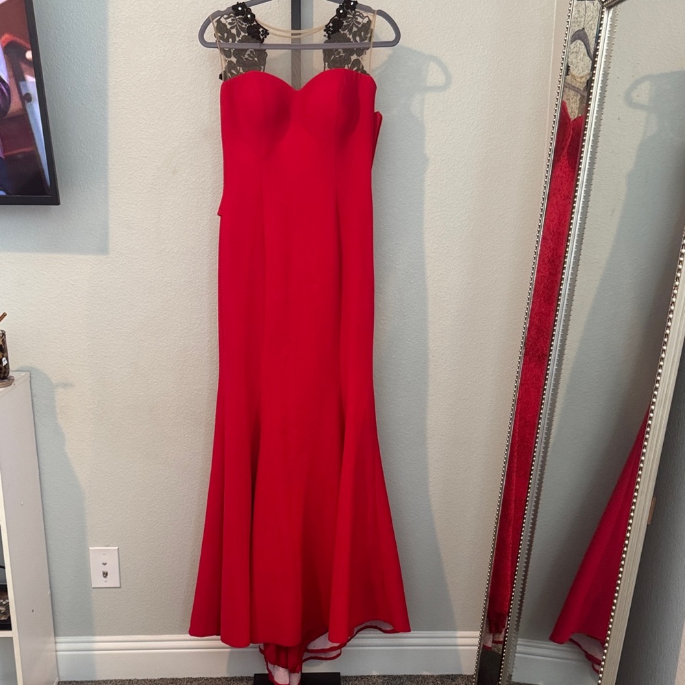 Bold Illusion Neck Red Gown